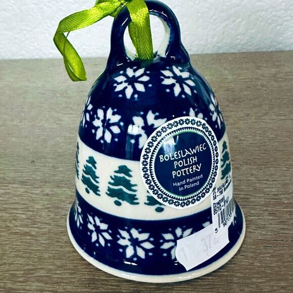 Boleslawiec Polish Pottery Christmas Tree Snowflake Holiday Bell Ornament - Picture 1 of 3